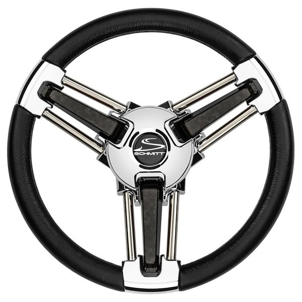 Schmitt Marine Burano Wheel 14in 3/4in Tapered Shaft Black Polyurethane w/Stainless Spoke PU1051B1-04R - main